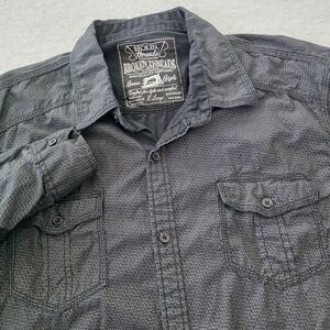 Broken Threads Mens XL Charcoal Grey Geometric Print Cotton Button Down Shirt
